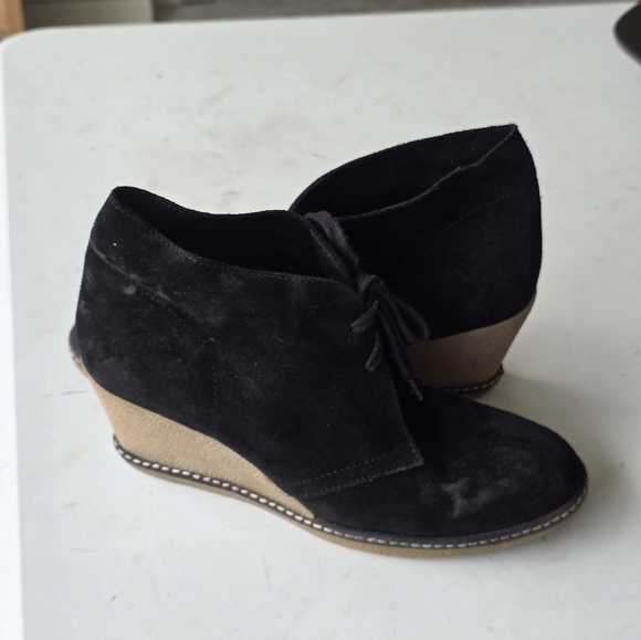 J Crew MacAlister Black Tan Suede Wedge Ankle Boots Womens 8 Lace Made In Italy - Picture 9 of 14